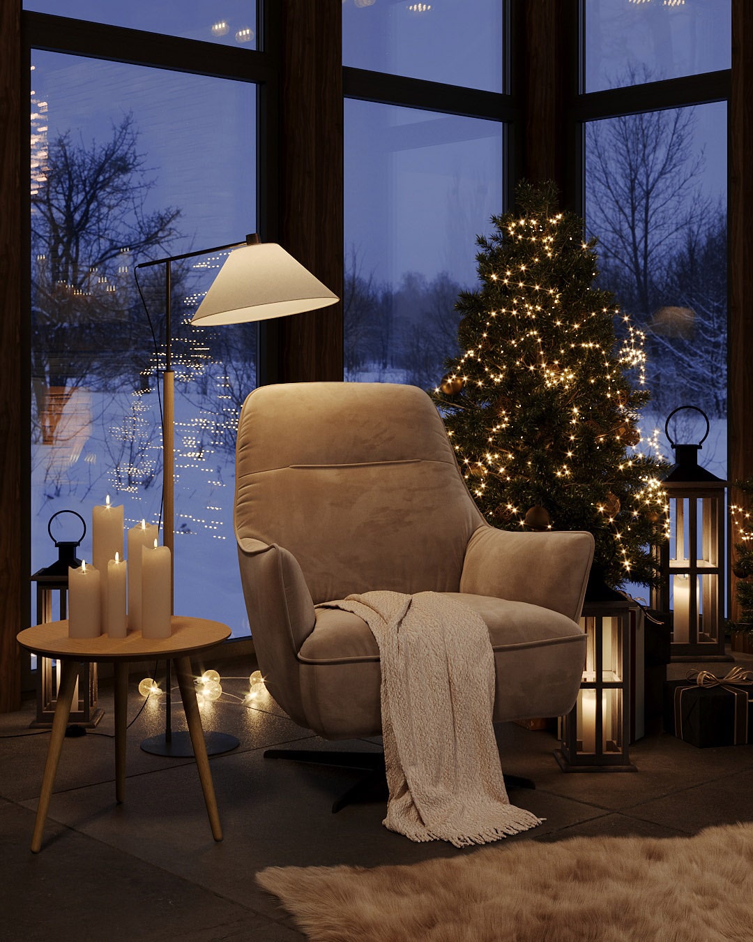 Вечерний новогодний интерьер с креслом Lind: фото