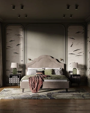 Интерьер спальни с органичным сочетанием цвета и текстуры: фото 2