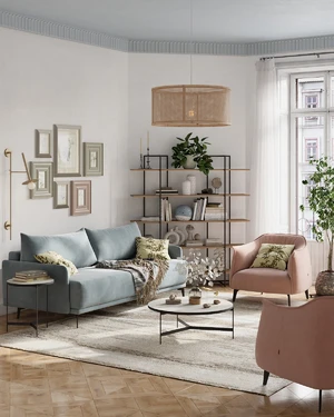 Гостиная в пастельных тонах с диваном Archi и креслами Vivo: фото 