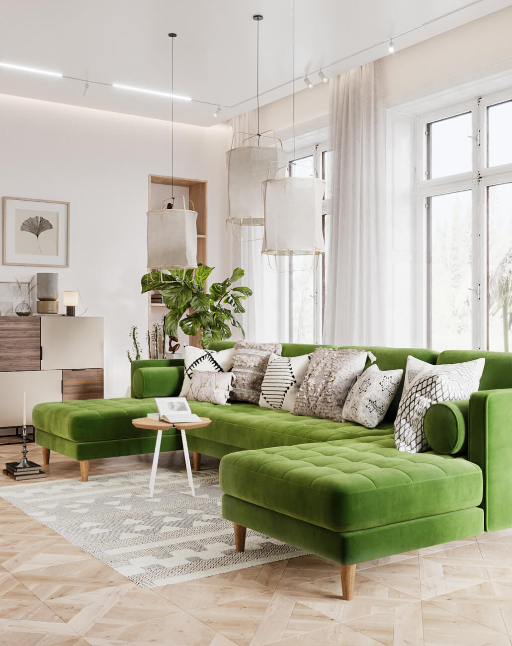 Зеленая мягкая мебель в интерьере
