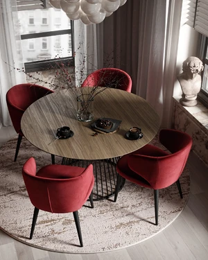 Дизайнерский обеденный стол круглый, американский орех Bernard в интерьере: фото 