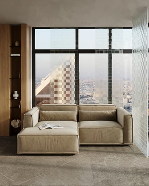 Дизайнерский угловой диван, 208/150 см, без механизма V1 Vento Light в интерьере: фото 2