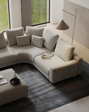Модульный 4-местный диван с оттоманкой и модулем с открытым краем, 335 см Oltre в интерьере: фото 3