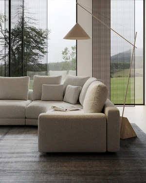 Модульный 4-местный диван с оттоманкой и модулем с открытым краем, 335 см Oltre в интерьере: фото 2