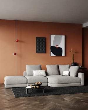 Модульный 4-местный диван с оттоманкой и модулем с открытым краем, 335 см Oltre в интерьере: фото 